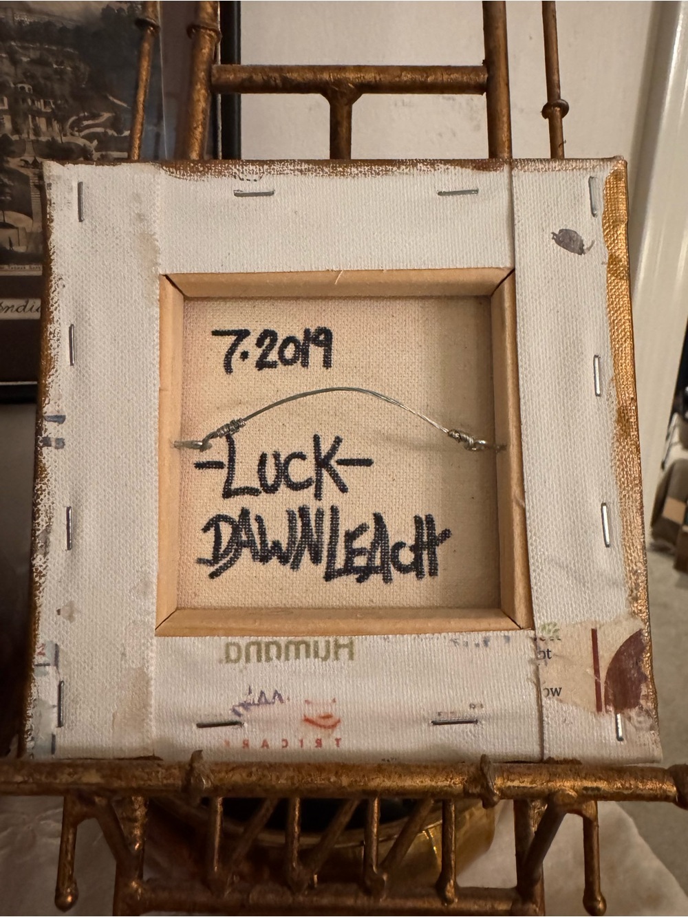 Original Folk Art Cat Paintings Set of 3 Dawn Leach Gold Leaf Signed 2019 - Picture 7 of 8